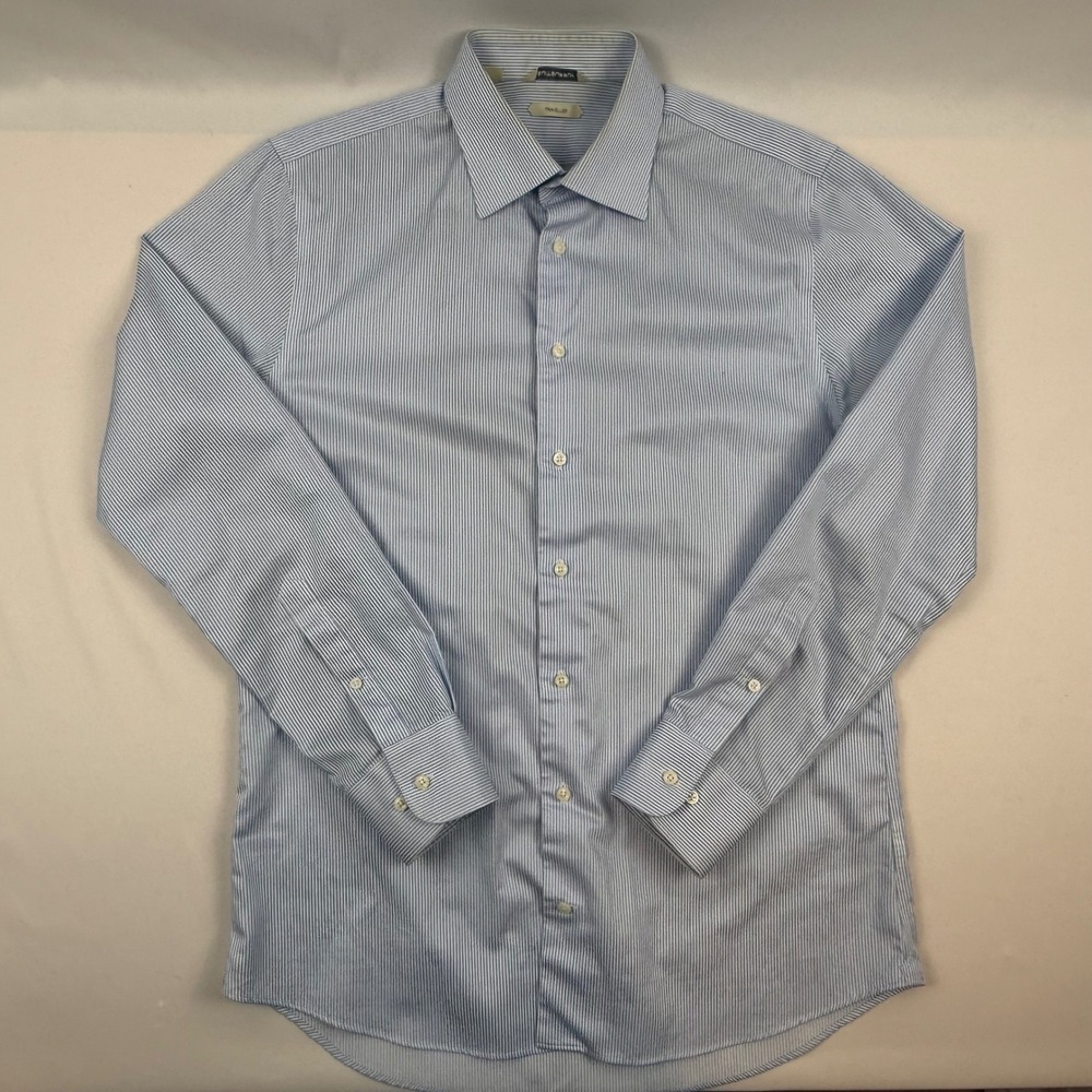 Suitsupply Traveller Mens Light Blue White Striped Dress Shirt 41 16 Slim‎ Fit